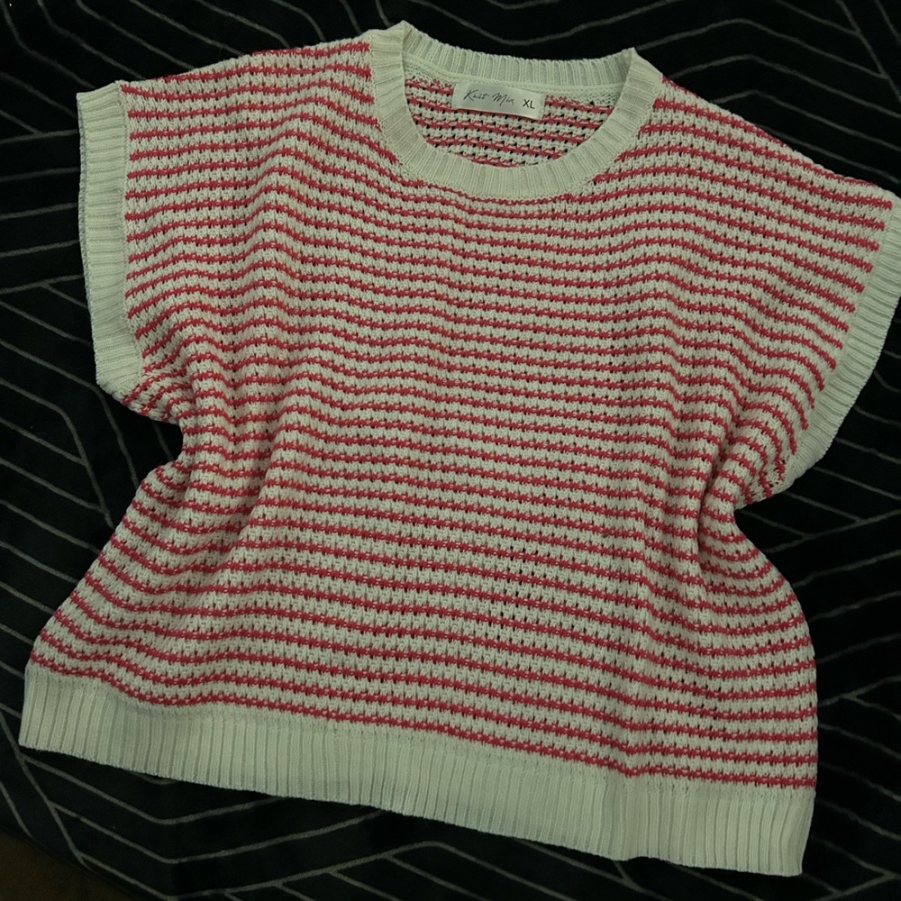 Knit Mix Casual Striped Tank Top Pink XL - Picture 2 of 8